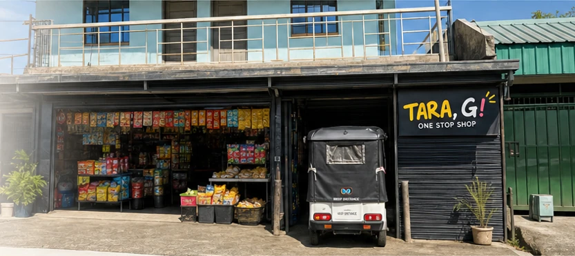 Tara, G! One Stop Shop storefront in Pandi, Bulacan